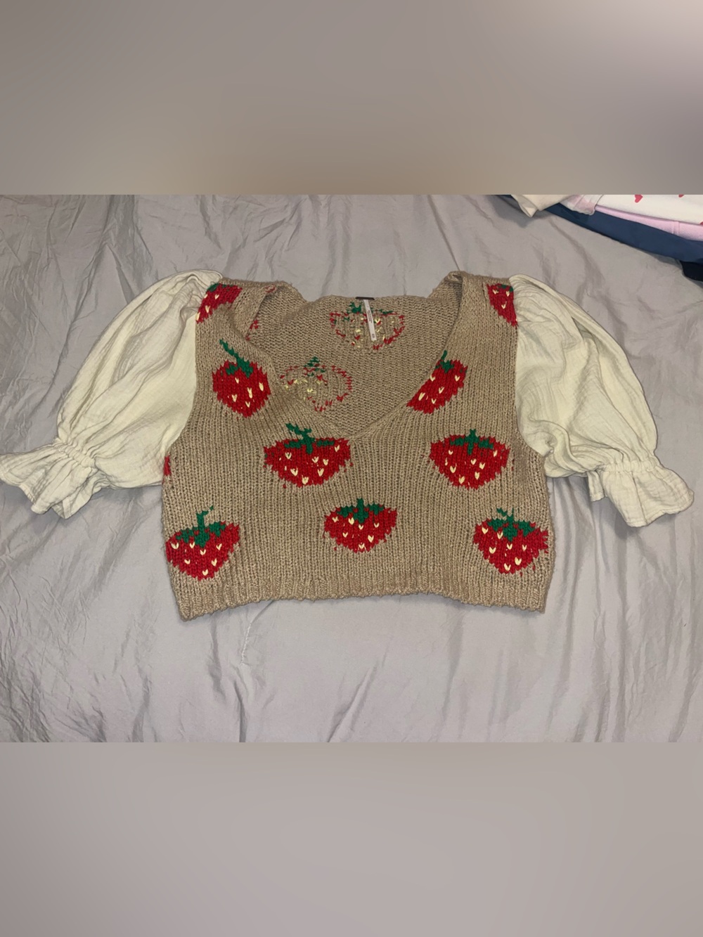 free people Beige Strawberry Knit Vest